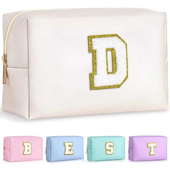 Preppy Small Makeup Bag, Chenille Letter Pouch Cosmetic Bag With Zipper, Pu😌 - Picture 1 of 7